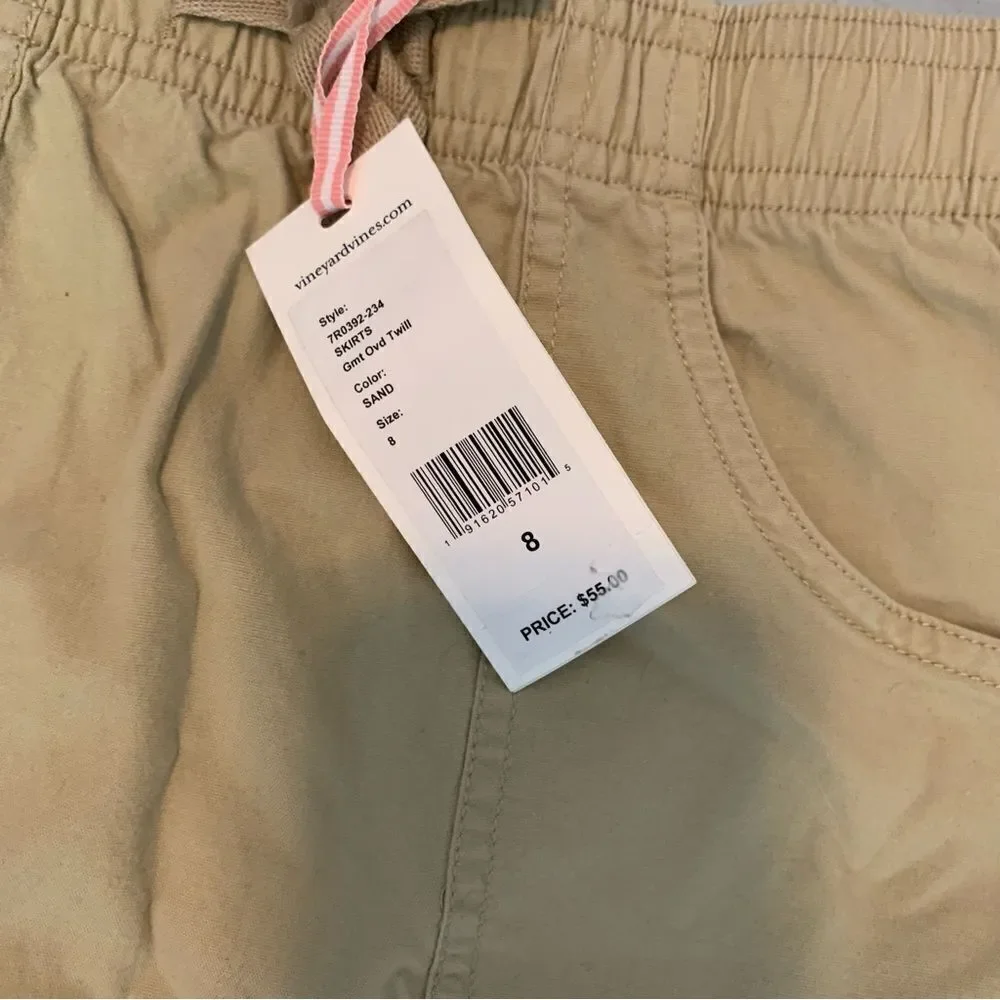 NWT New VINEYARD VINES Khaki Sand Elastic Waist Skirt Whale Logo Girls 8